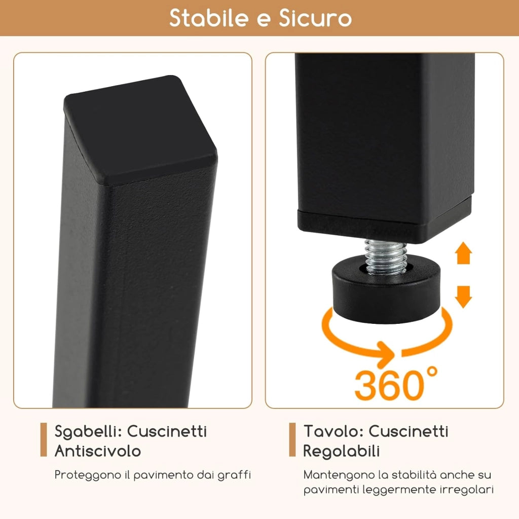 Tavolo con 2 Sgabelli in Metallo e Legno, Set da Pranzo 3 Pezzi, Tavolo Rettangolare da Cucina con 2 Sedie per Sala da Pranzo, Appartamento e Bistro, Stile Retrò (Nero)