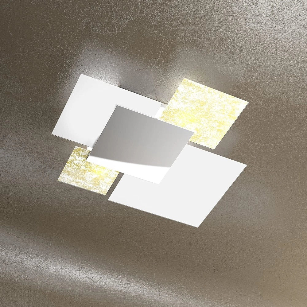 Lampada da soffitto moderna 1088/70-FO Vetri Bianchi e Foglia Oro 4xE27