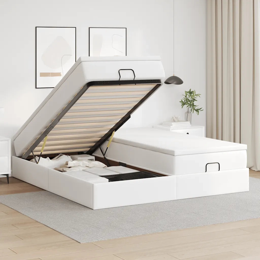 Struttura Letto Pouf con Materassi Bianco 160x200 cm Similpelle 3311220