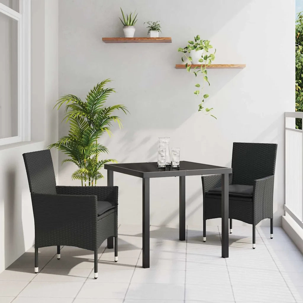 Set da Pranzo per Giardino con cuscino 3 pcs Nero polyrattan 3379772