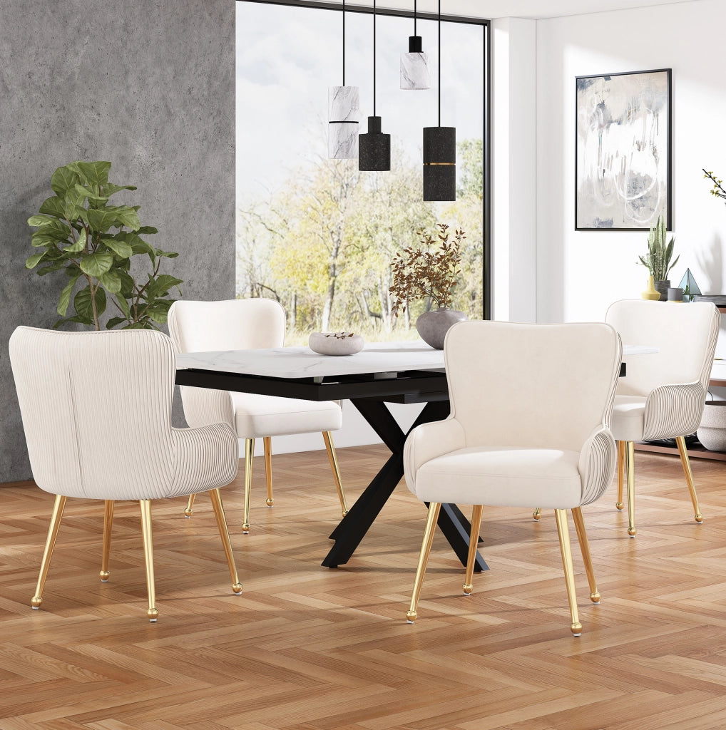 Set di 6 sedie da pranzo in velluto beige e oro