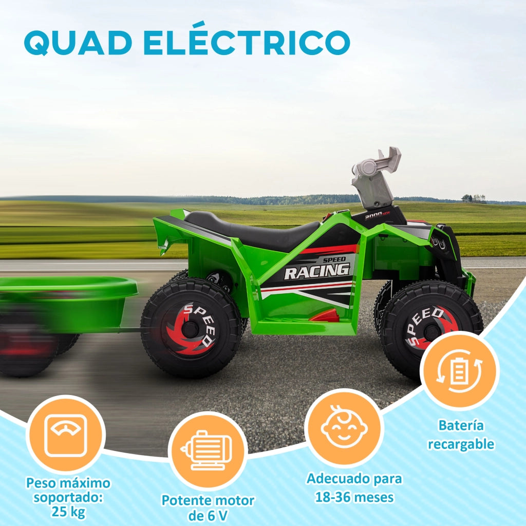 Quad Elettrico per Bambini con Remorco Verde ¨C zephmum ¨C 106x41.5x48.5 cm