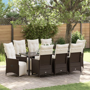 Set da Pranzo da Giardino 9 Pezzi Con Cuscini Marrone in Rattan Sintetico