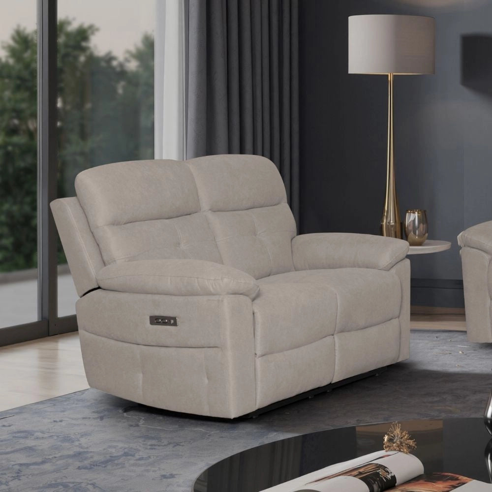 Divano Kayde 2 posti recliner elettrico in tessuto beige – Comfort e relax totale