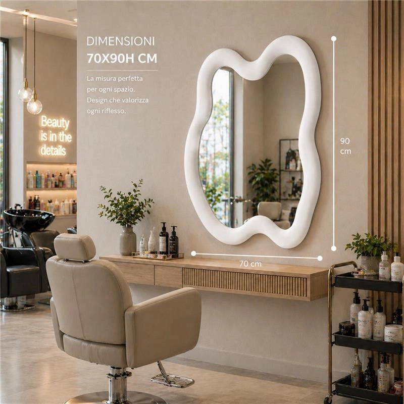 SPECCHIO ONDULATO IN VELLUTO CON GANCI PER APPENDERE DIMENSIONI 70X90X4.5CM - LINEA: CIELO COLORE BIANCO