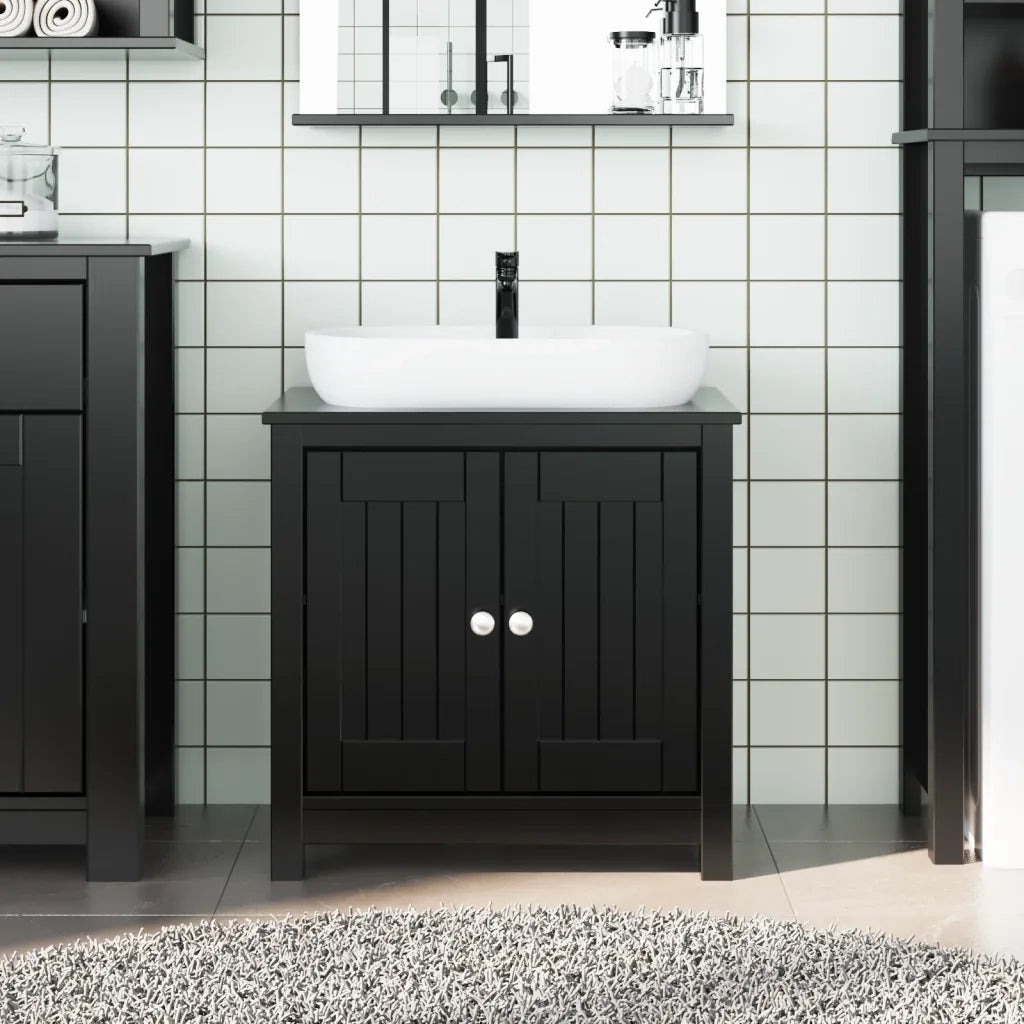 Mobile Lavabo | Armadio Lavabo da Bagno BERG Nero 60x34x59cm Legno Massello Pino