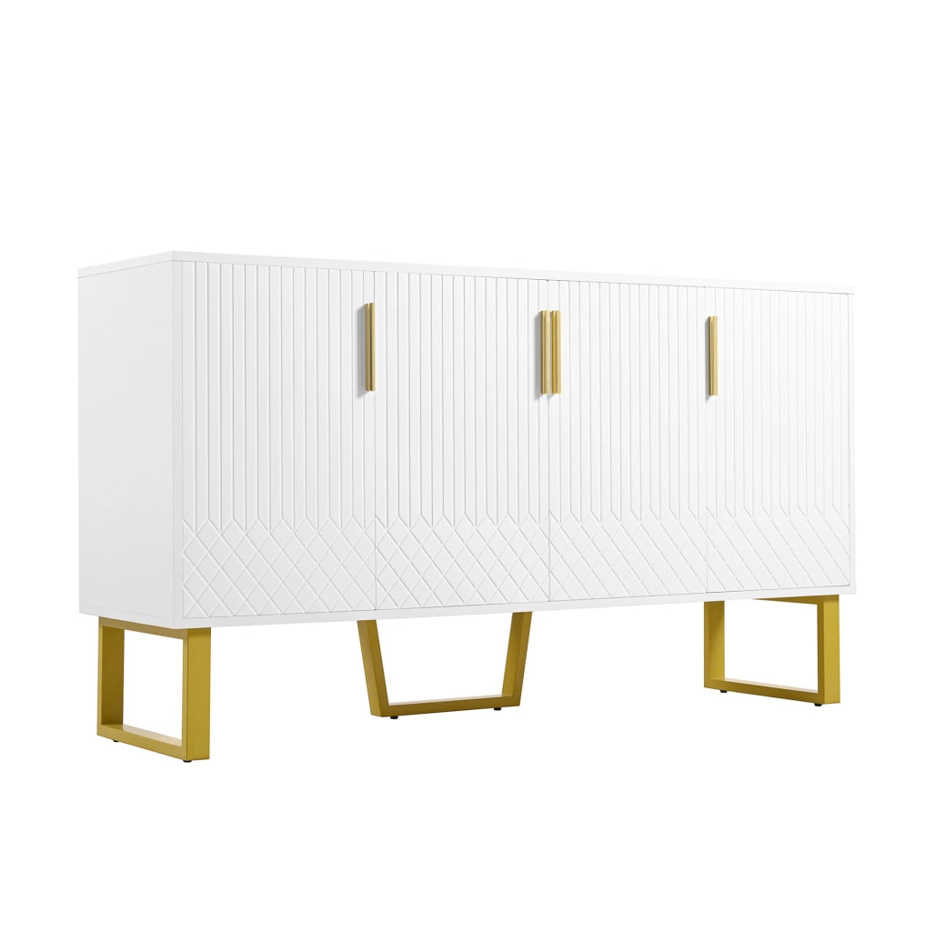 Credenza 140x40x80 cm a 4 ante con ampio spazio contenitivo in MDF bianco