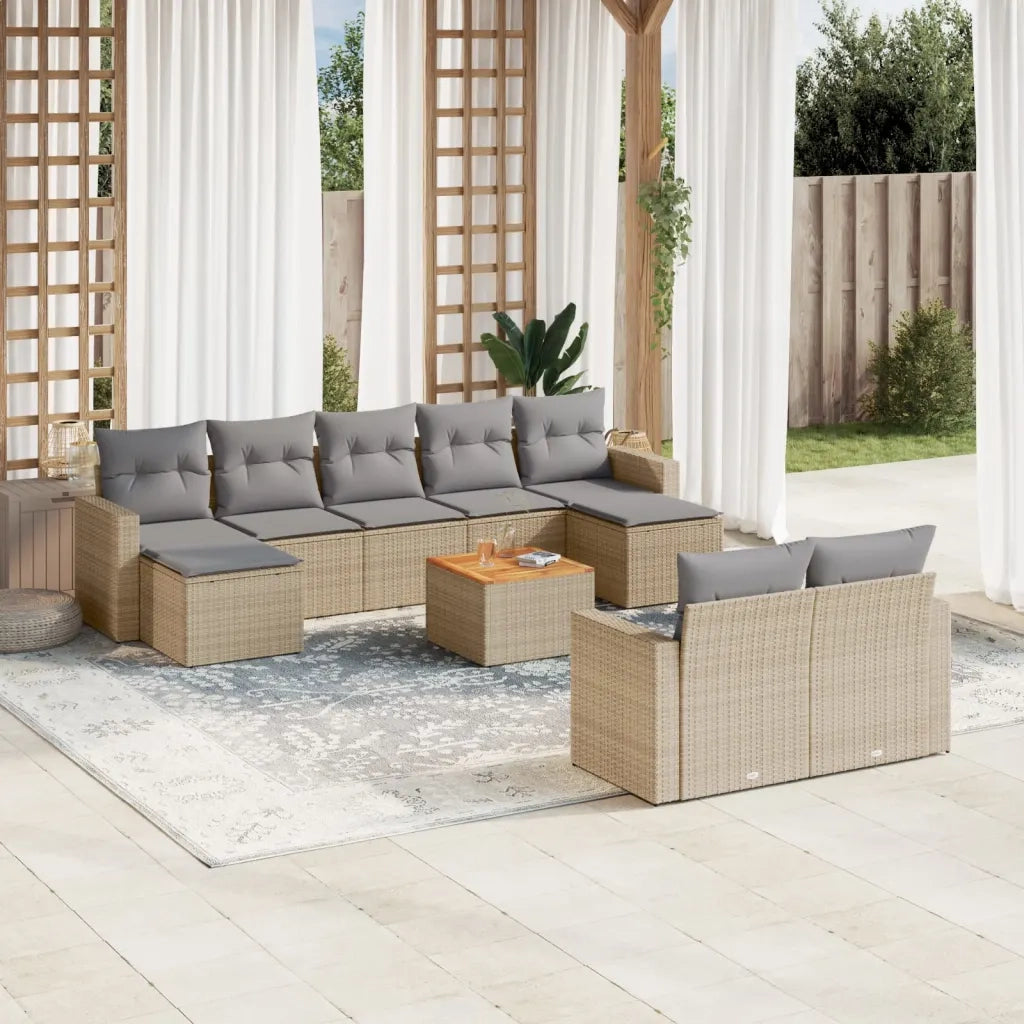 Set Divano da Giardino 10 pz con Cuscini Beige Misto Polyrattan 3256668