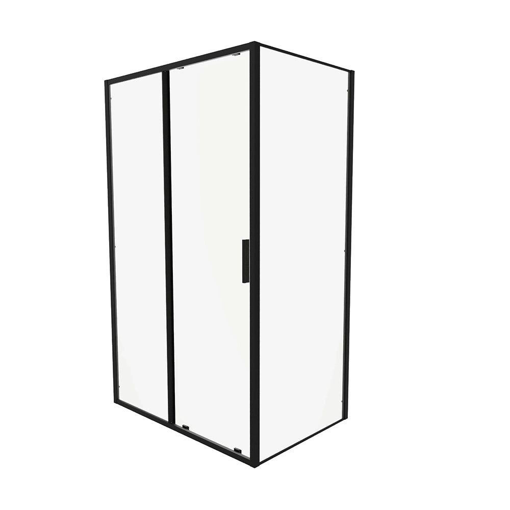 Box doccia slim 70x140cm con porta scorrevole e parete fissa profili nero opaco e vetro 6mm trasparente h190| Portofino