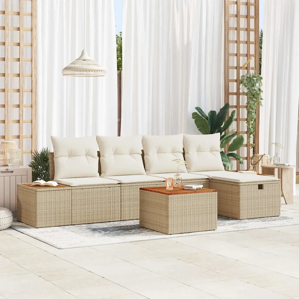Set Divano da Giardino con cuscino 6 pcs Beige Poly Rattan 3360960