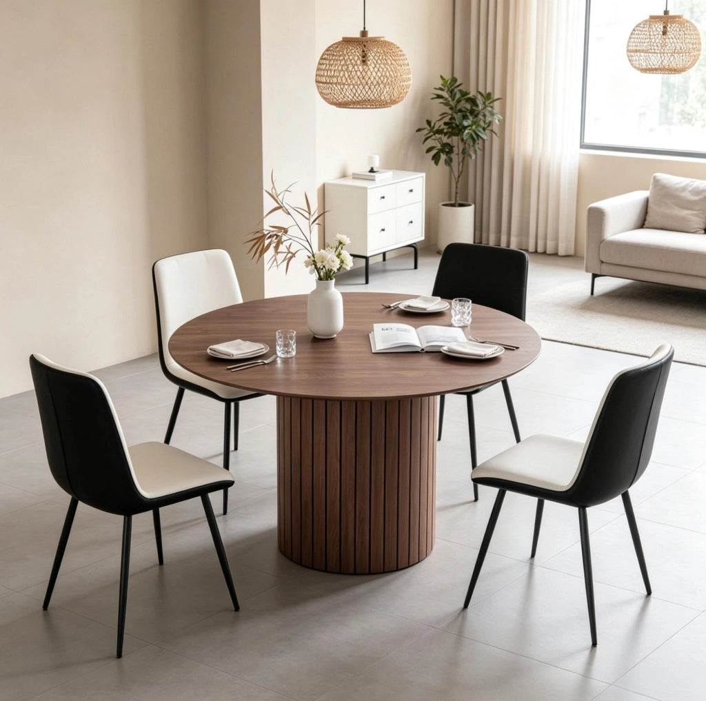 Tavolo da pranzo rotondo 120 cm in legno marrone scuro