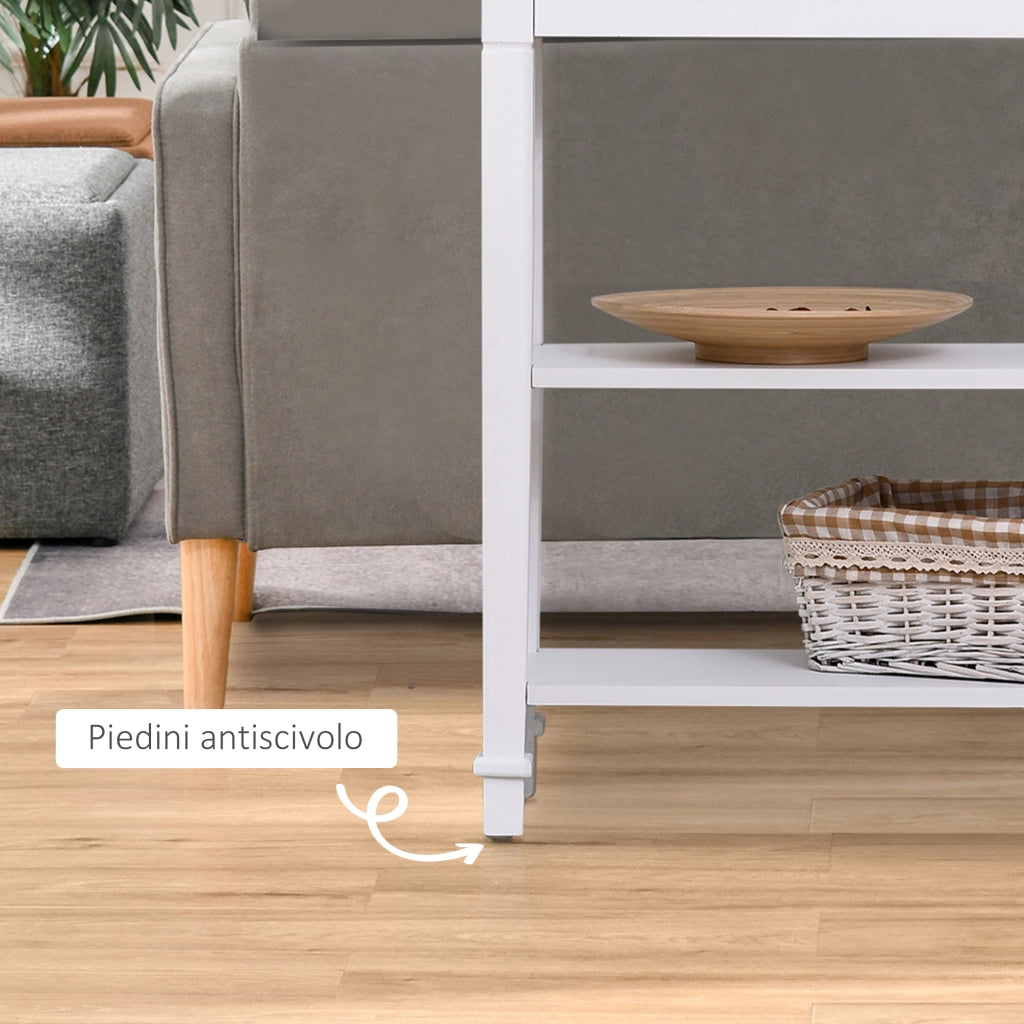 EasyComfort Tavolo Consolle Bianco e Color Legno con Cassetto e 2 Ripiani, Tavolino Salvaspazio in MDF, 75.6 x 27.5 x 80.5cm