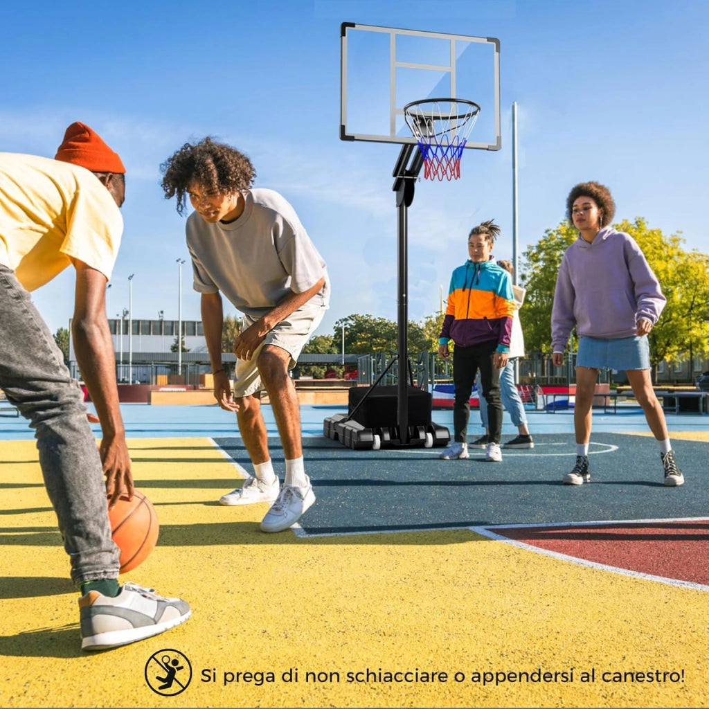 Canestro da Basket da Esterno per Adulti Professionale, Canestro da Basket Portatile e Regolabile 149-305 cm con Tabella Indistruttibile, 2 Ruote, Base Riempibile e Sacchetto di Pesi