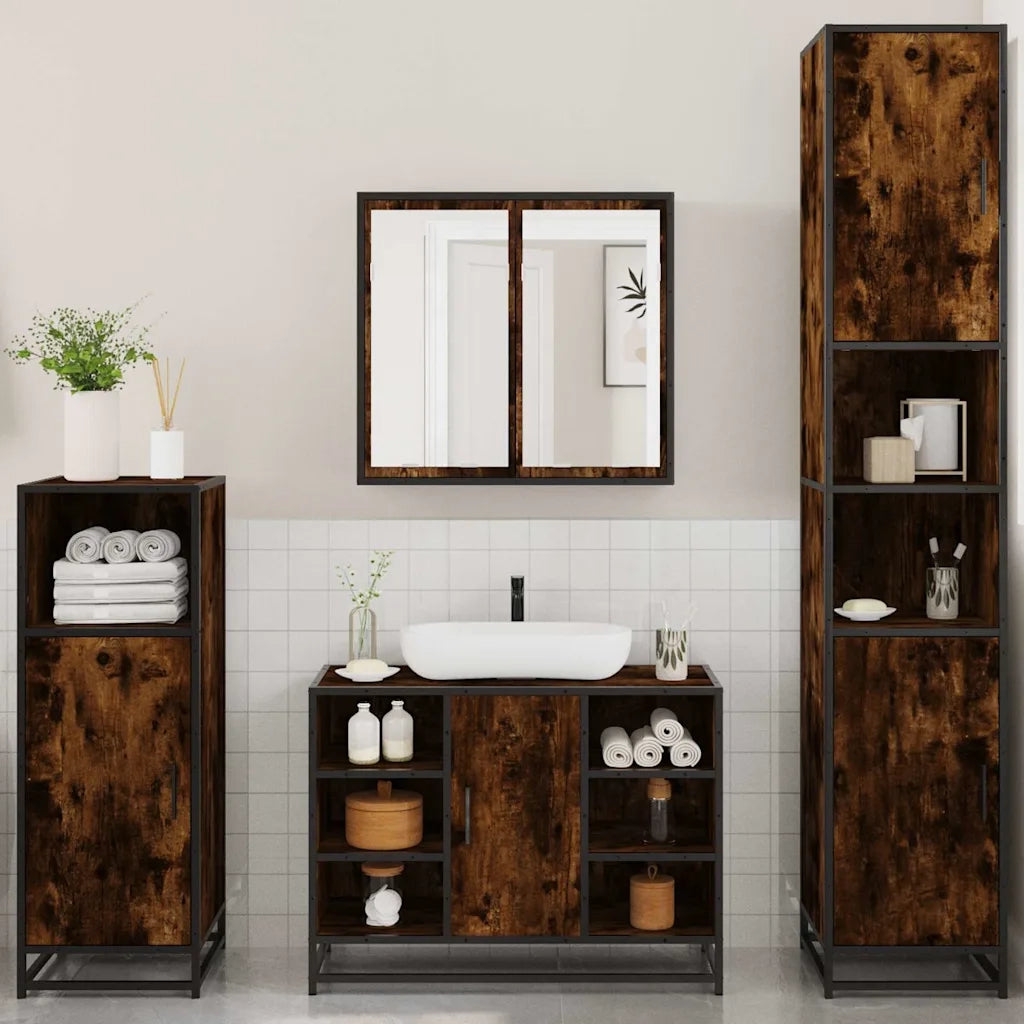 Set Mobili da Bagno 4 pz Rovere Fumo in Legno Multistrato 3301212