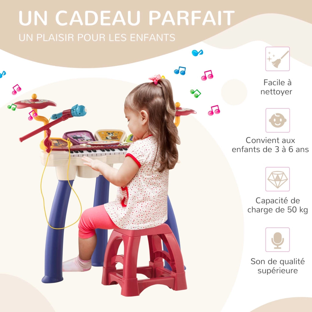 Piano e Batteria Elettronica per Bambini con Microfono e Sgabello ¨C zephmum ¨C 2 in 1