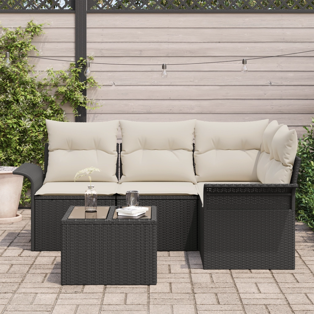 Set Divano Giardino  4 Pezzi con Cuscini Polyrattan Marrone