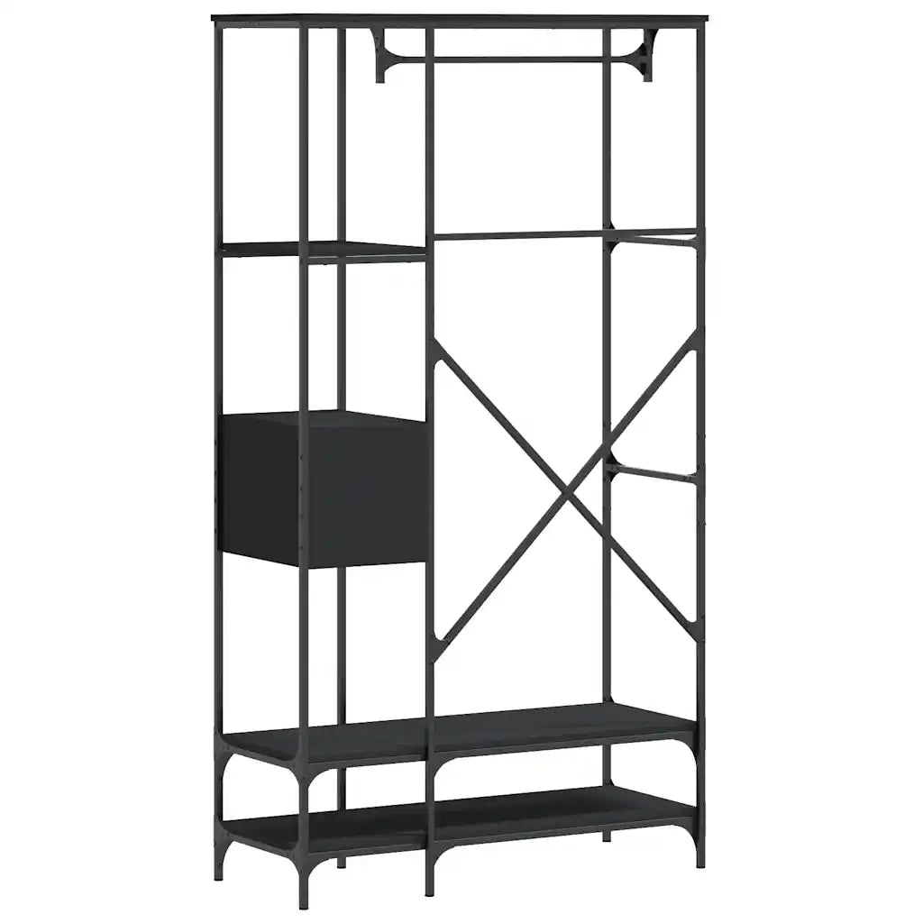 vidaXL Appendiabiti con Scaffali Nero in Legno Multistrato