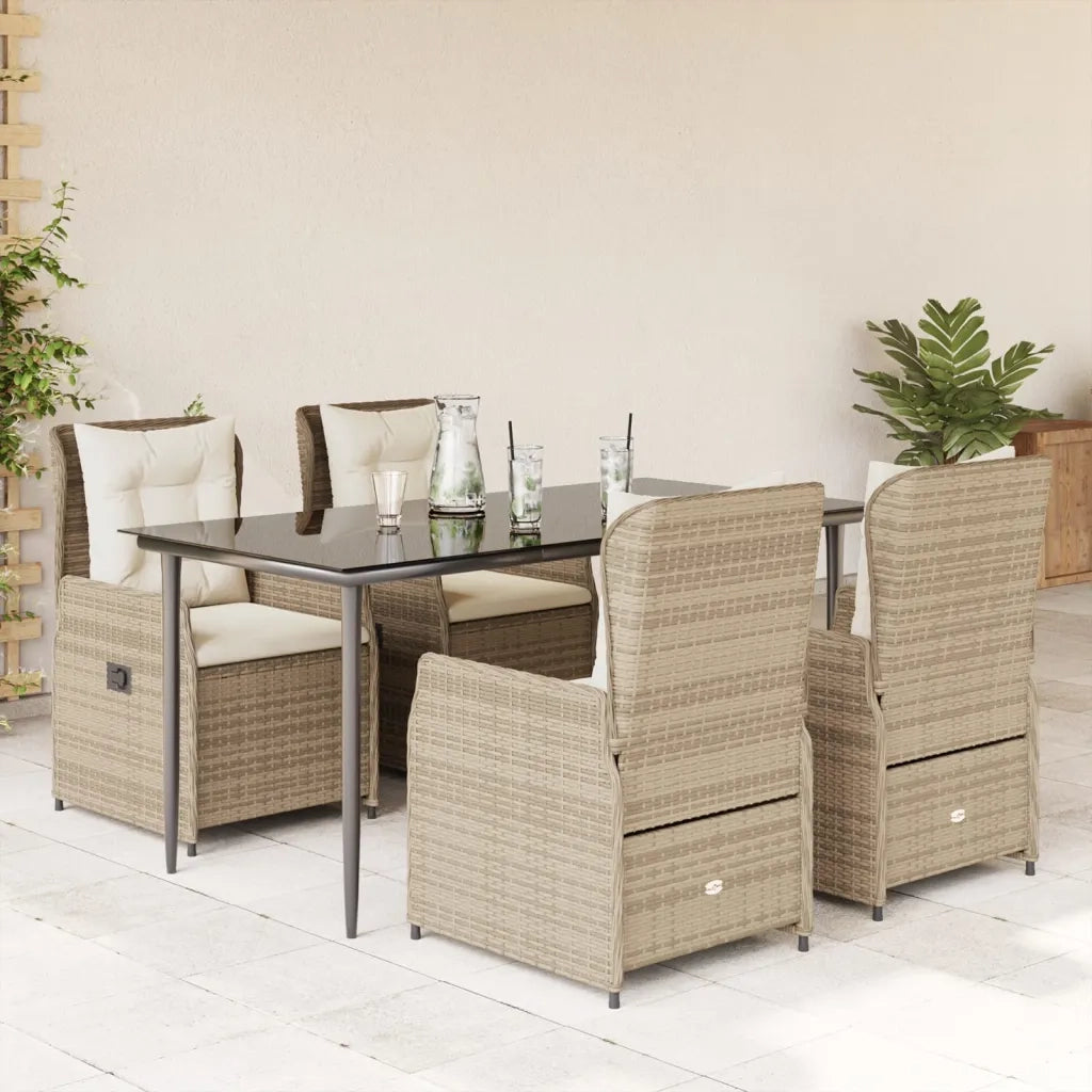 Set da Pranzo da Giardino 5 pz con Cuscini Beige in Polyrattan