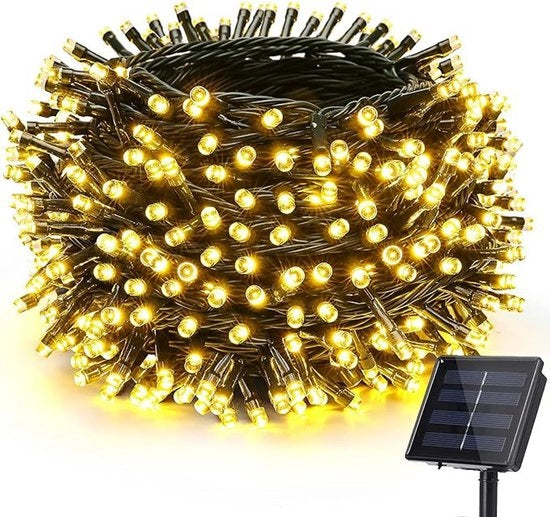 Fili di luce solare, esterno, 9,5 m, 50 LED, 8 livelli di illuminazione, resistente all'acqua, ideale per Halloween, matrimoni e decorazioni di festa, luce bianco caldo