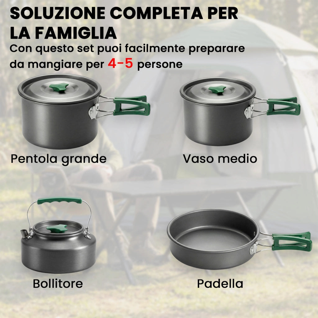 Set di Pentole Campeggio 4-5 Persone, Cucina Campeggio Alluminio, Grigio