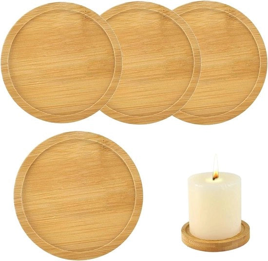 Set di 4 sottopanchine in legno di bambù per candele, con base rotonda, per decorazione naturale della casa.