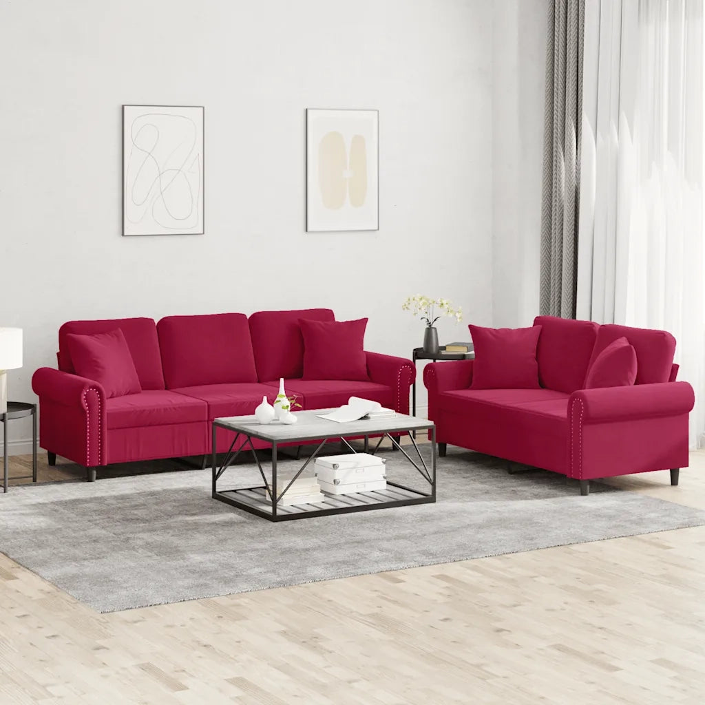 Set di Divani 2 pz con Cuscini Rosso Vino in Velluto 3202274