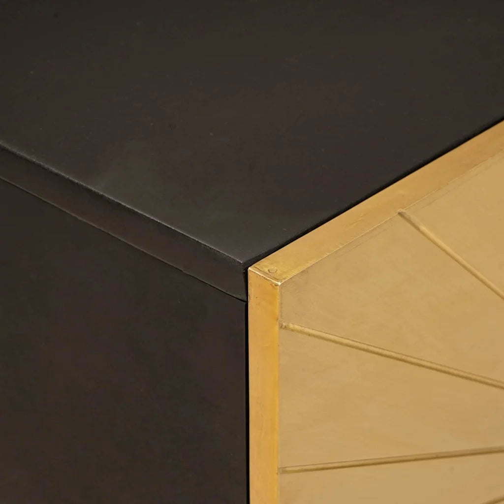 Set di Armadi da Bagno 2 pcs Nero e Oro Legno di mango massello