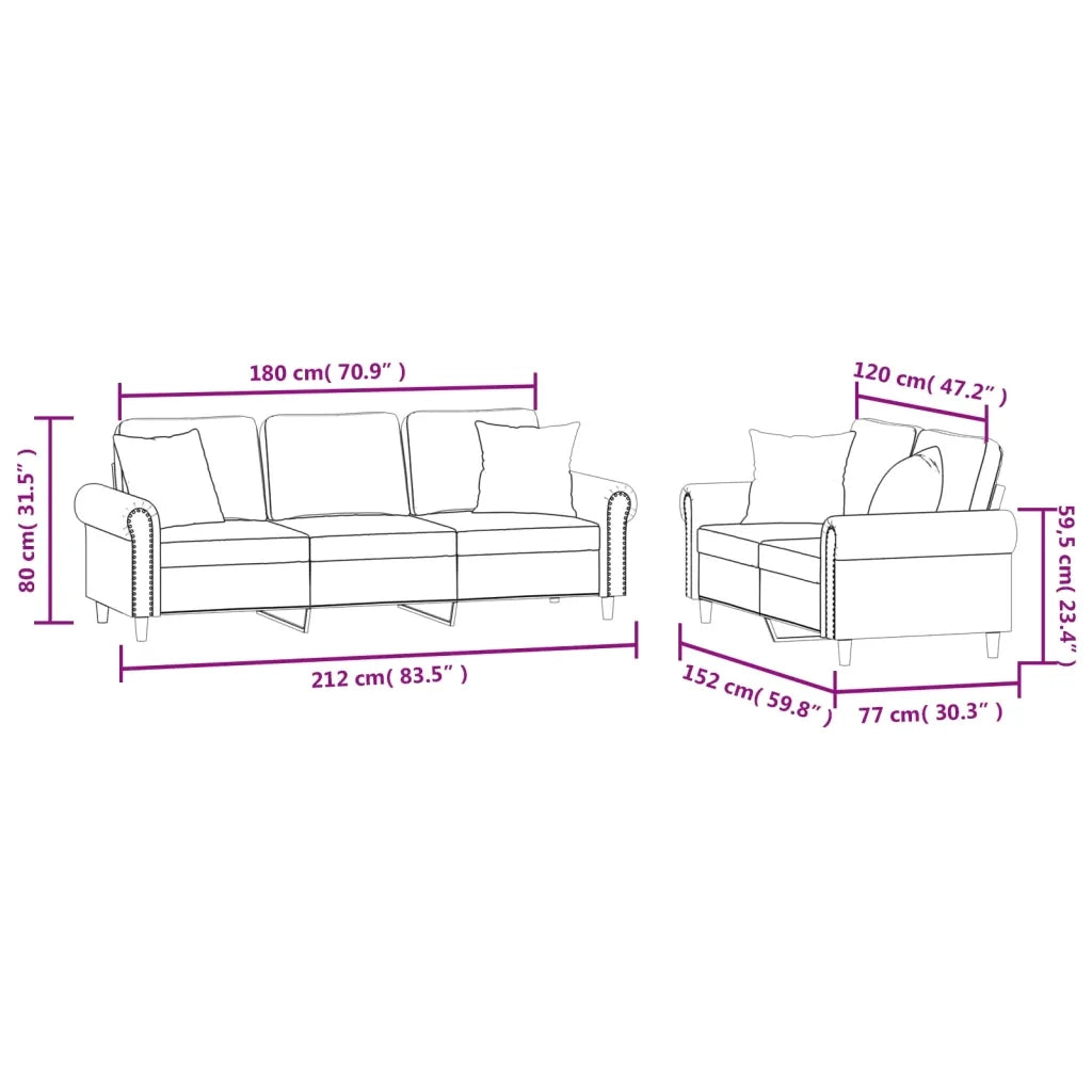 Set di Divani 2 pz con Cuscini Nero in Velluto 3202275