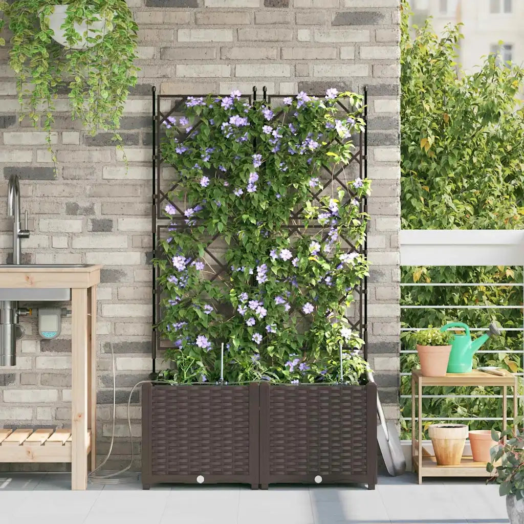2 pz Fioriere | Cassetta per fiori | Vaso da giardino Marrone 80 x 40 x 142 cm Plastica