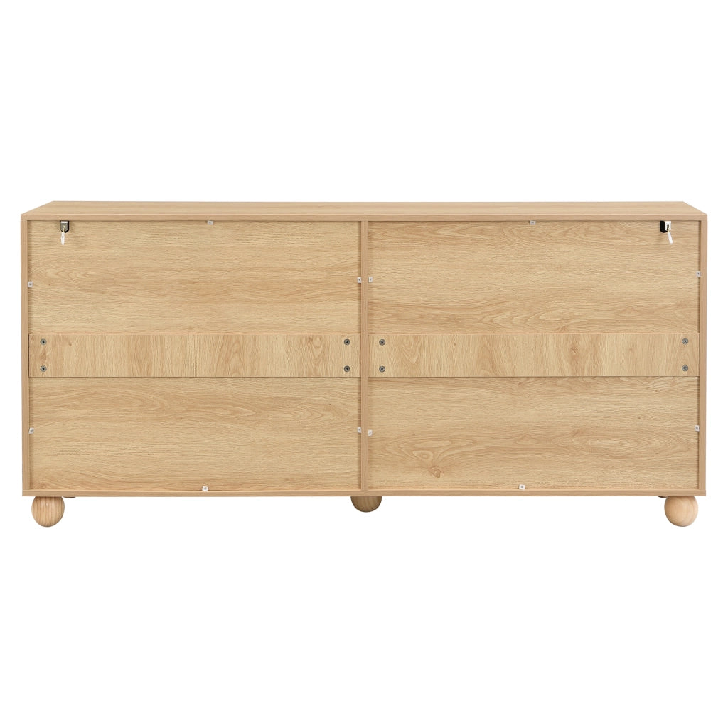Credenza e madia a 4 ante con 2 vani interni e ripiani regolabili, per soggiorno e ingresso, naturale, 160 × 38 × 76 cm