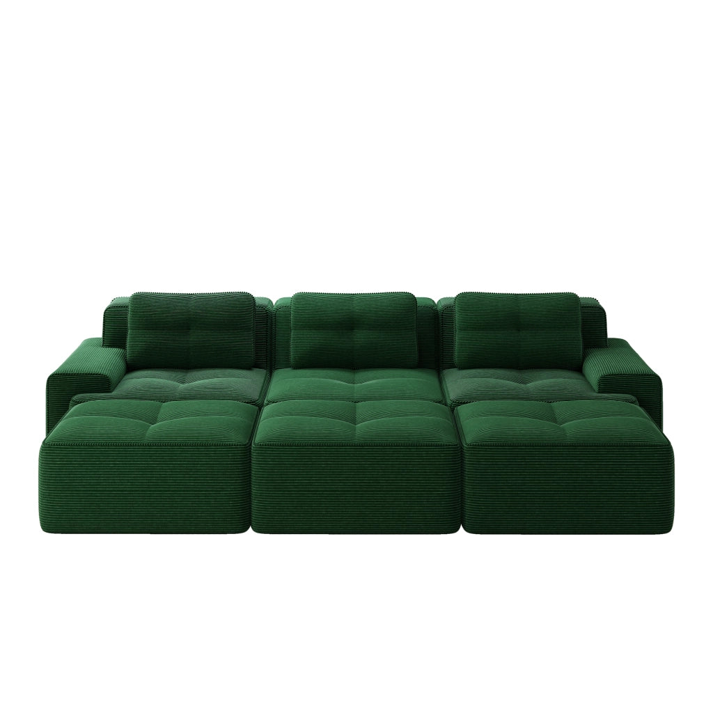 Divano Angolare Modulare 3 Posti con Schlaffunktion ¨C MINIMAL ¨C Verde, Tessuto, con 3 Sgabelli