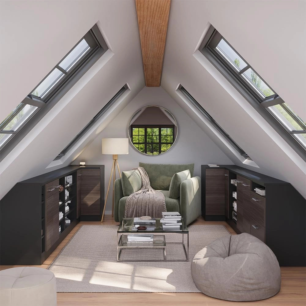 Mobile sottotetto Rion, Grigio nobile, 60 x 81.6 cm con 2 porte, carcassa 60 cm profondità, adatto per il salvaspazio sotto tetti spioventi