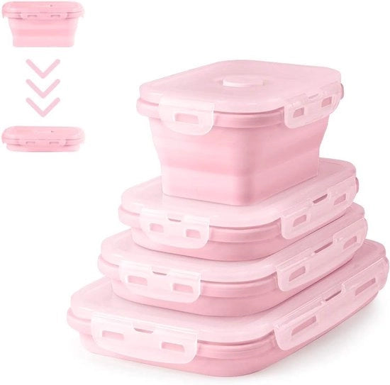 Lunchbox Opvougbile in Silicone - Adatto per la Conservazione degli Alimenti - 4 Pezzi - Rosso - Silicone