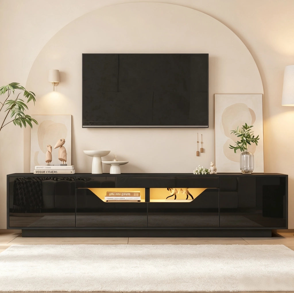 Mobile TV nero con LED, 2 cassetti e ante, 180x40x45 cm