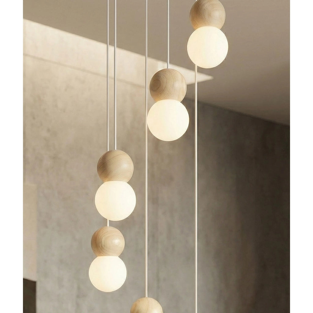 Lampada a sospensione LOOP in acciaio bianco e legno