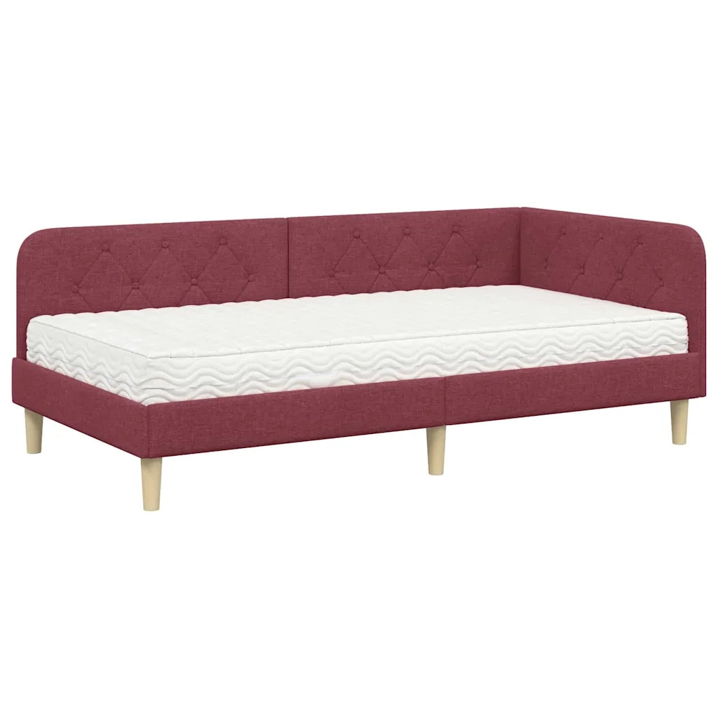 Cornice del letto ad angolo Rosso Vino 100 x 200 cm Tessuto