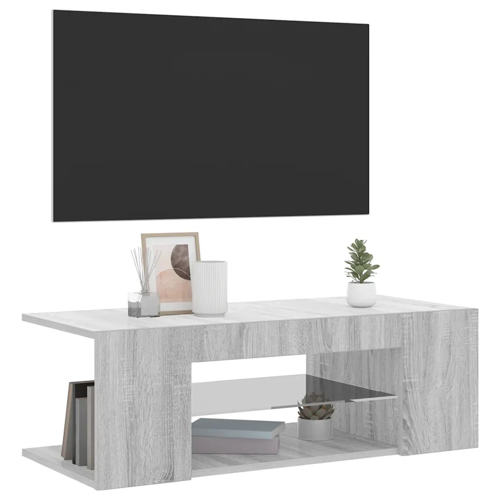 Mobile Porta TV con Luci LED-Credenza TV Grigio Sonoma 90x39x30 cm