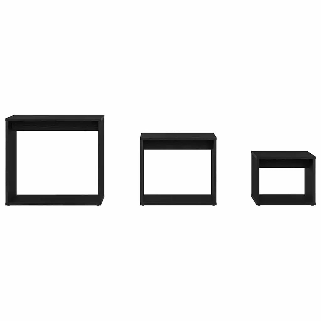Tavolo Nesting 3 pcs Rovere Nero Legno multistrato 862675
