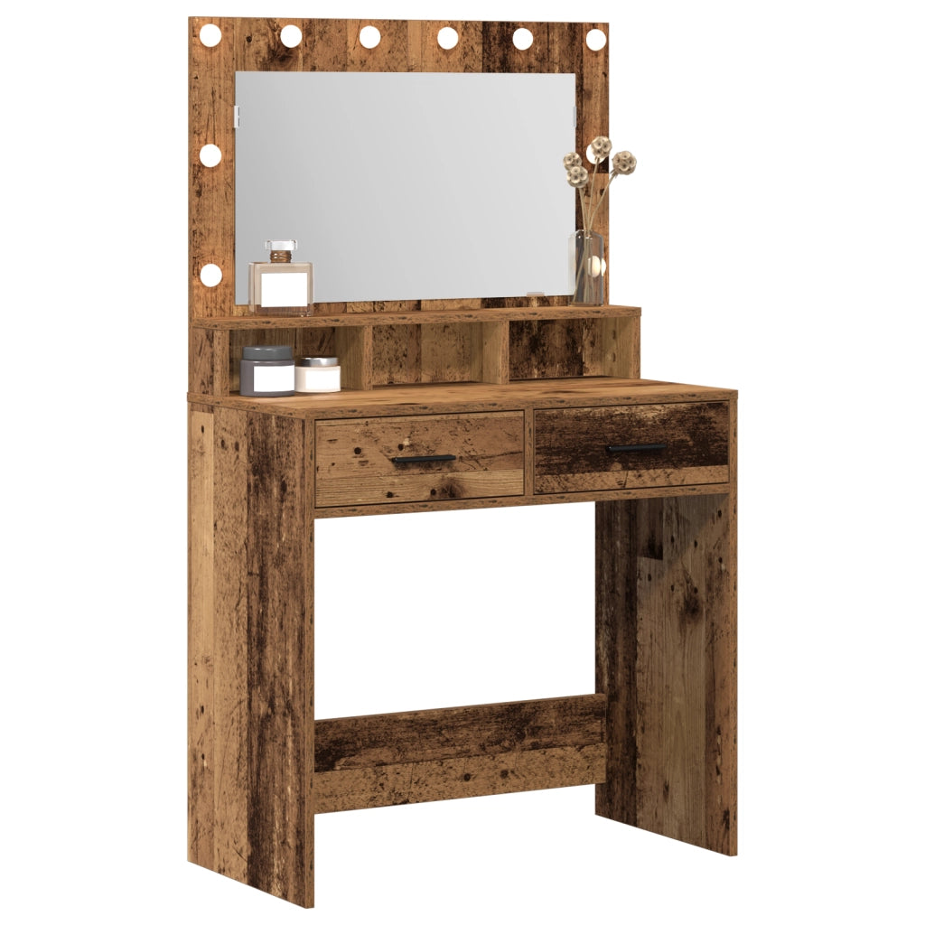 Toeletta  con luci LED in legno usato 79x41x135 cm