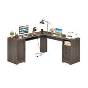 Scrivania per computer a L 168 x 168 x 76 cm con moderna stazione di ricarica ergonomica per ufficio o gaming in legno composito grigio 20_0010874