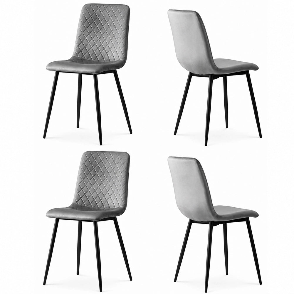 Set 4 Sedie Grigio Chiaro Rivestimento in Velluto e Piedi Neri Seduta Ergonomica