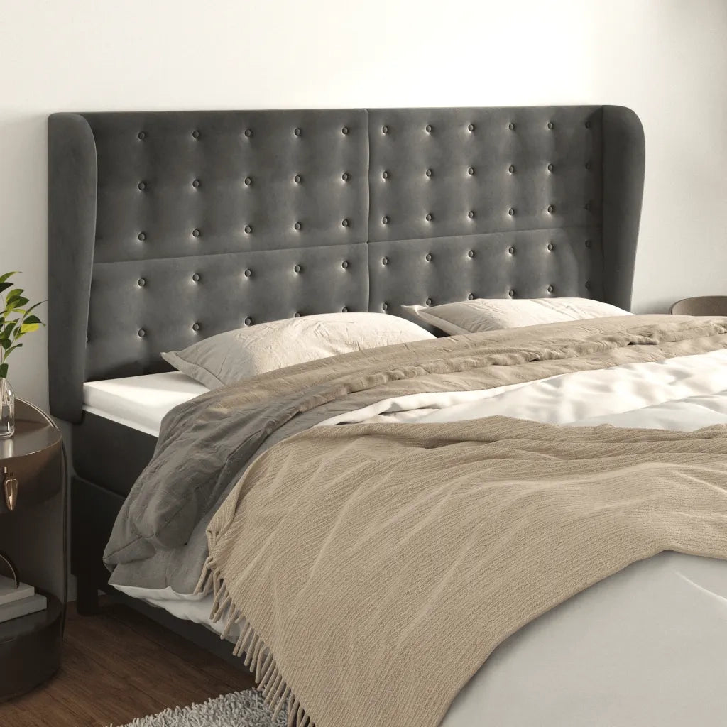 Testiera ad Orecchio-Testata con Orecchie GrigioScuro 183x23x118/128cm in Velluto 792885