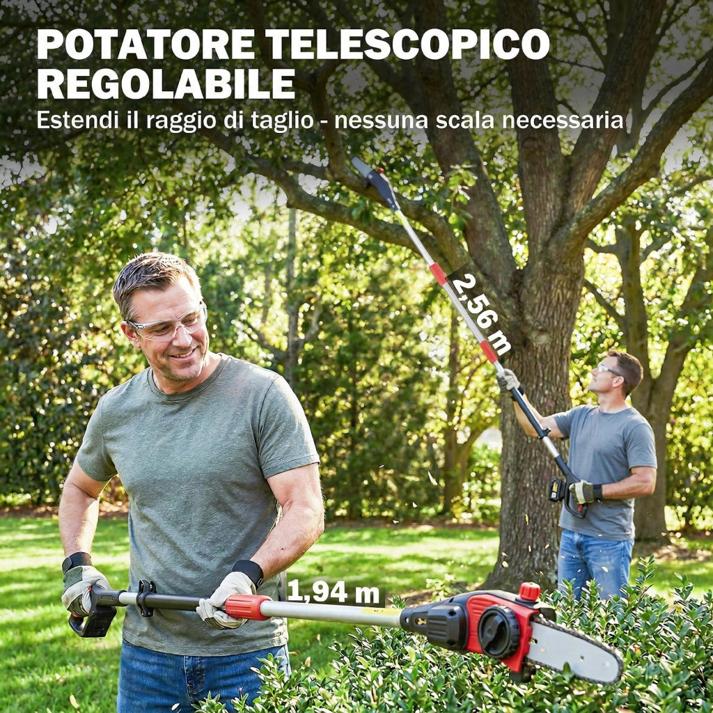 Motosega Telescopica a Batteria, 1.94m-2.56m con Lubrificazione Automatica