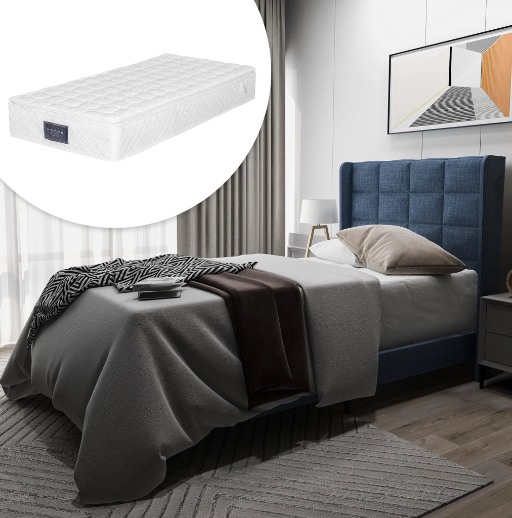 Letto imbottito 90x200 cm blu con materasso a molle H3