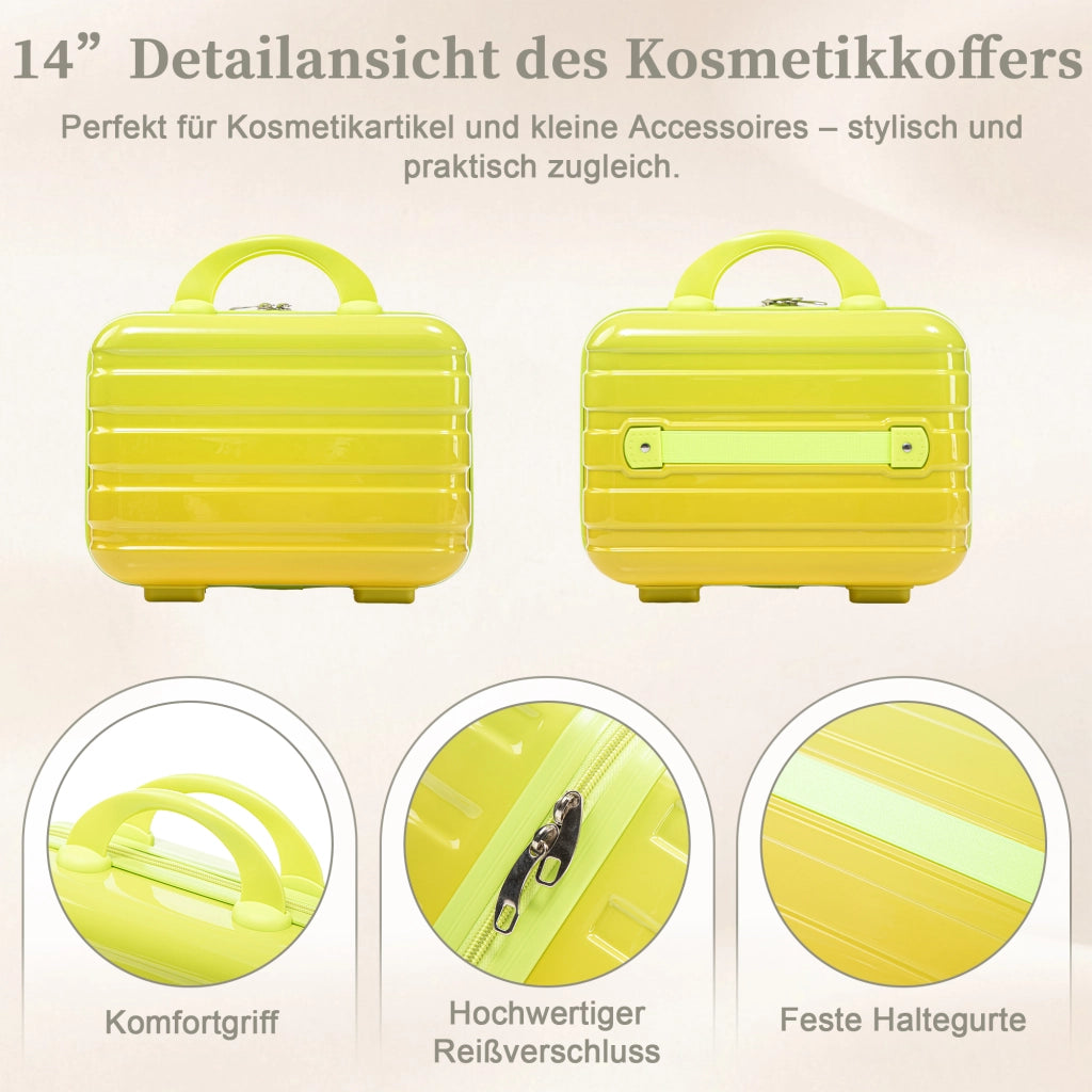 Set composto da due valigette girevoli in PC da 14"/20" con lucchetto a combinazione e trousse per cosmetici da 14" (verde)