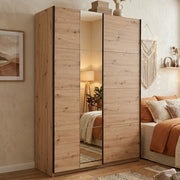 Armadio Camera da Letto Pasturo, Guardaroba Grande Appendiabiti, 145.5x217.5h cm Marrone Rovere Nodi