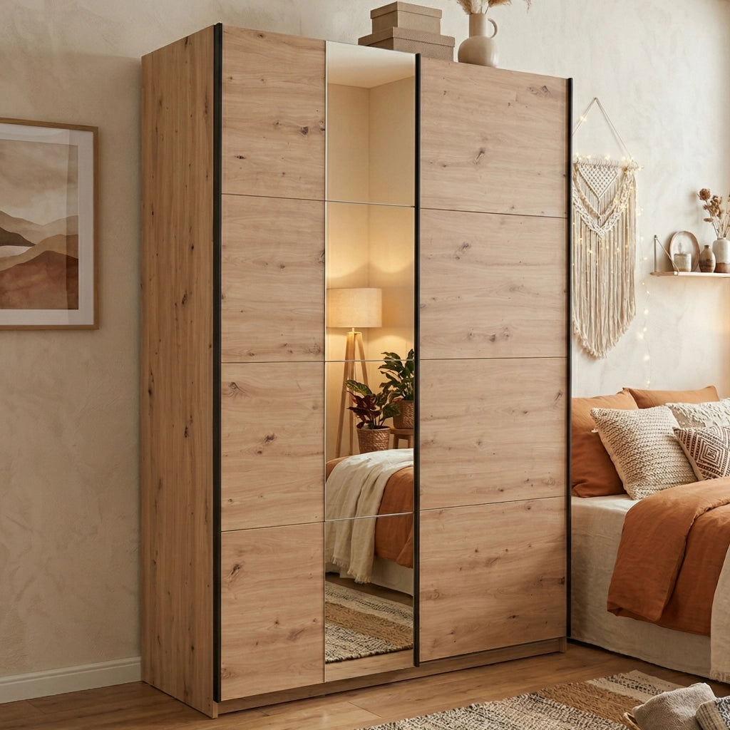 Armadio Camera da Letto Pasturo, Guardaroba Grande Appendiabiti, 145.5x217.5h cm Marrone Rovere Nodi