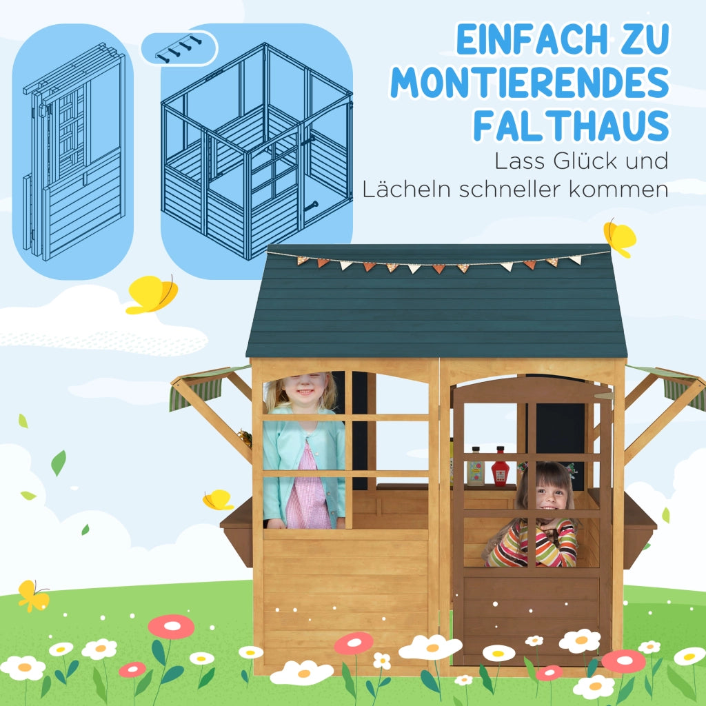 Casetta per bambini in legno di pino pieghevole ¨C Minimal ¨C marrone e blu