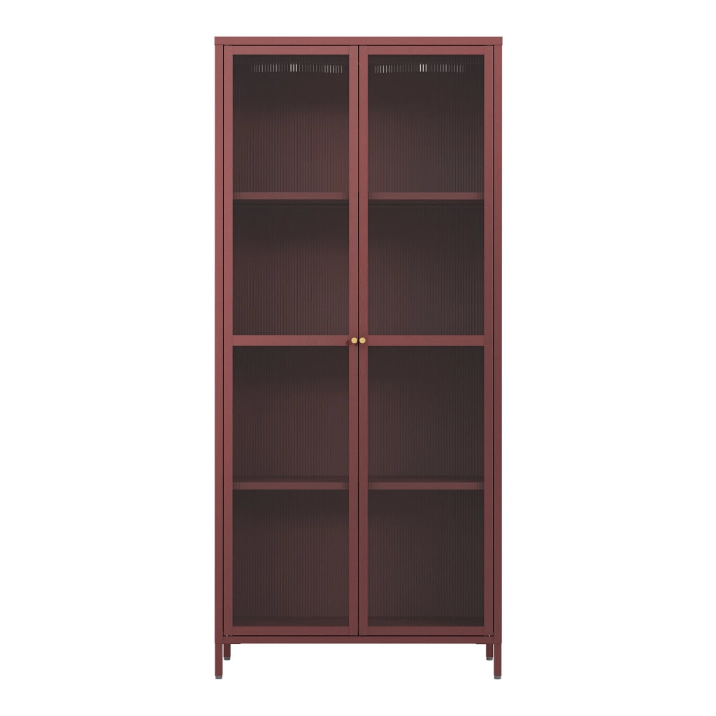 Armadio a Vetrata Säkylä con 4 Scomparti 180 x 80 x 35 cm in Acciaio - Rosso Vino [en.casa]