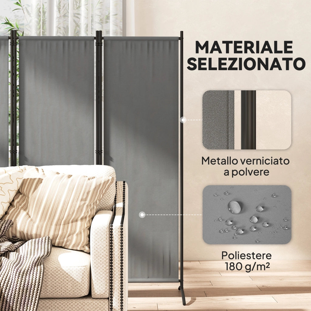 Paravento da Esterno e Interno a 4 Pannelli Pieghevole 221x50x172 cm Grigio Scuro